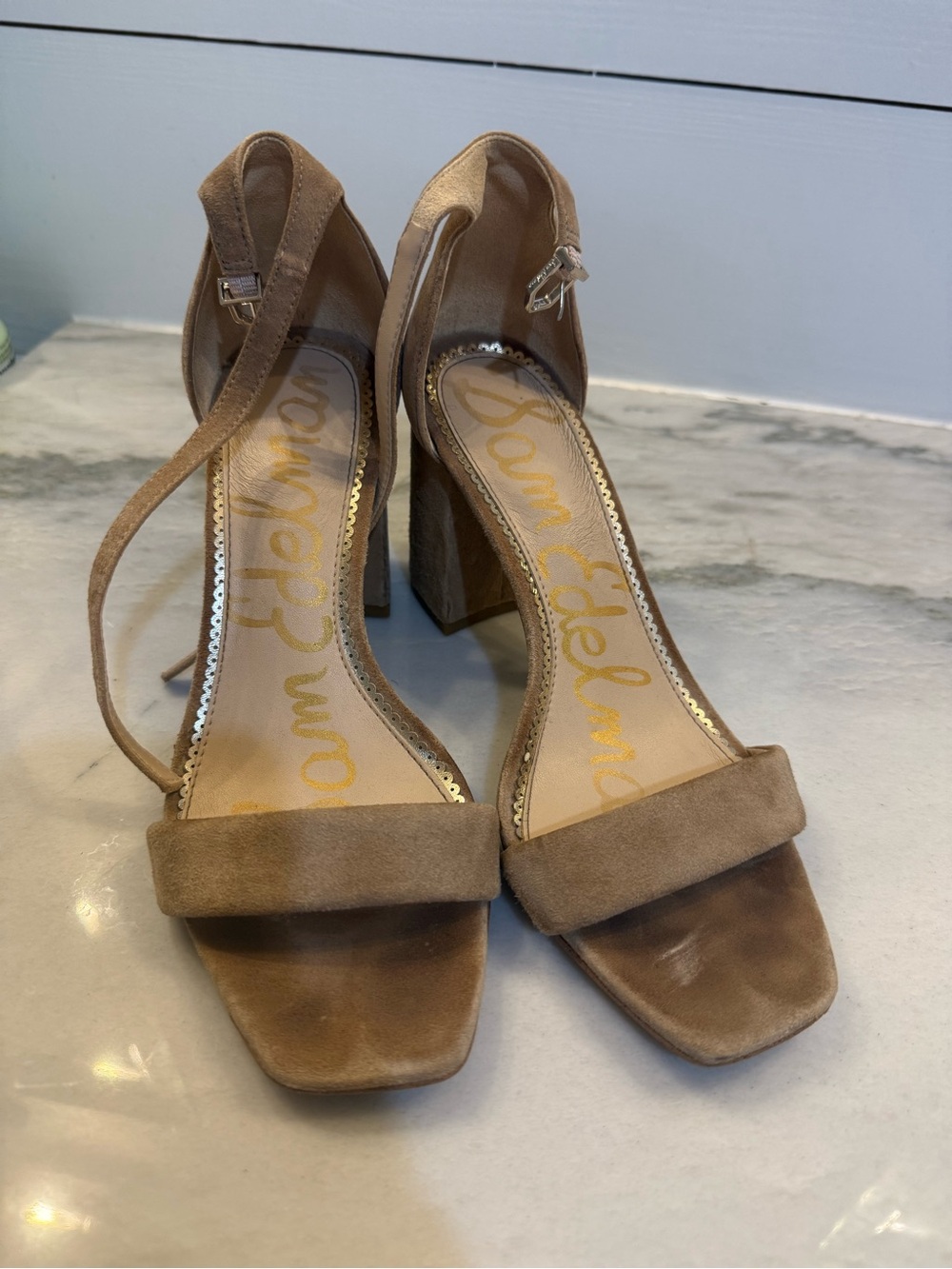 Sam Edelman Taupe Suede Block Heel Sandals